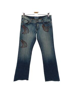 Kippys Womens 30 Rhinestone Crystal Bling Swirl Straight Leg Blue Denim Jeans